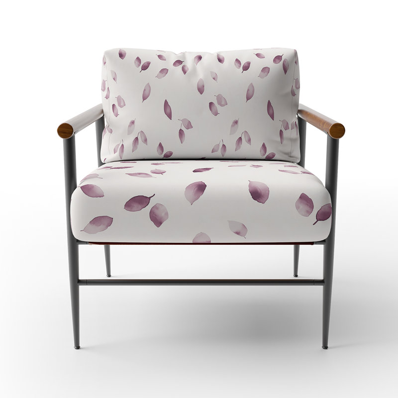 Chaise d'appoint Country Farmhouse - Fauteuil mauve à pétales de prune, Bras ronds bruns