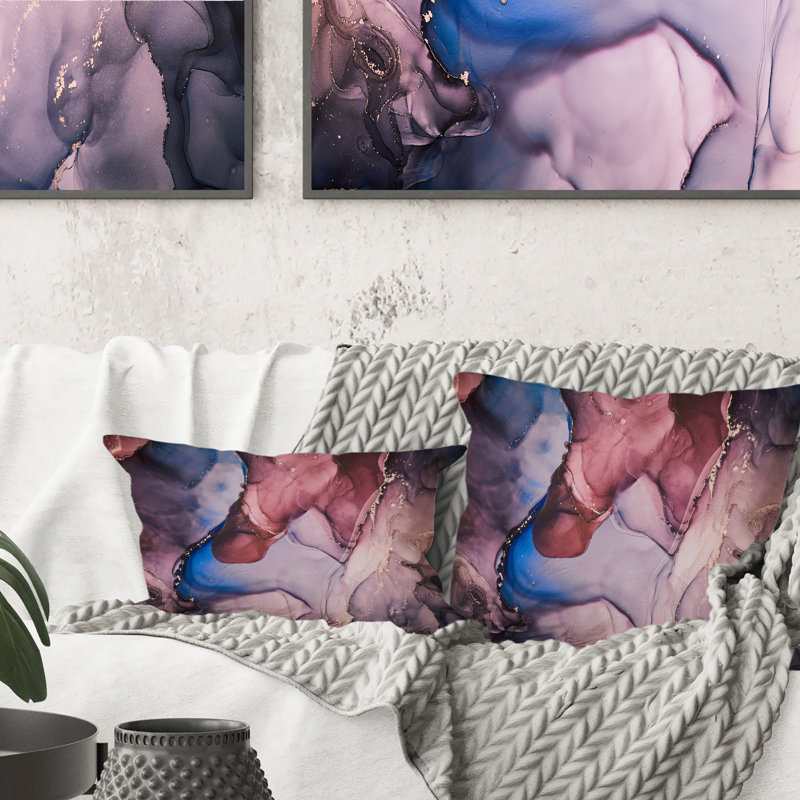 Coussin décoratif à imprimé abstrait de luxe brun et bleu, art moderne VII, 16 po x 16 po