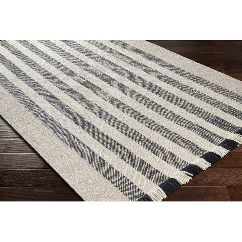 Tapis ivoire en laine à rayures Chudleigh, Rectangle 8 pi 10 po x 12 pi