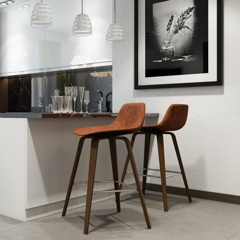 Tabouret de bar et de comptoir Randolph, Similicuir végétalien - brun clair foncé