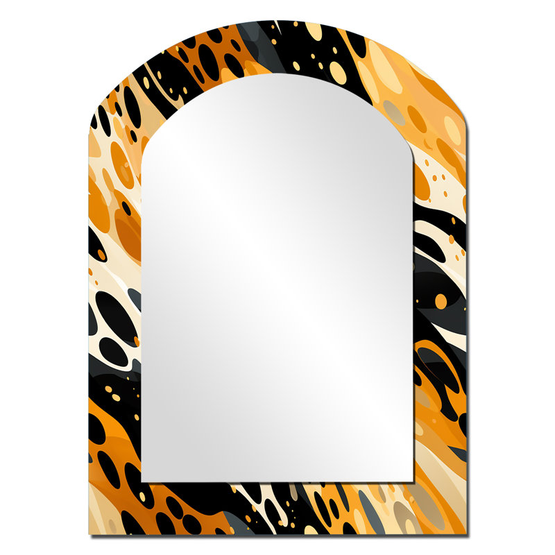 Reproduction de guépard moderne orange et noir - miroir mural asymétrique imprimé animal, miroir de forme unique glam, art imprimé en métal