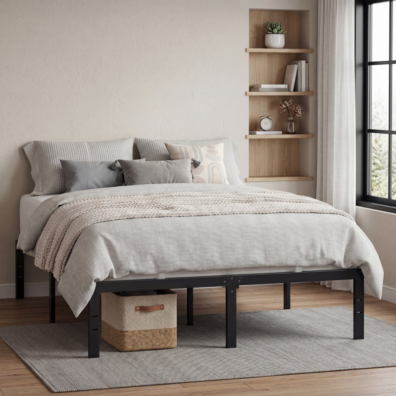 Base de lit plateforme en métal robuste de 14 po, capacité de 1 100 lb, sans sommier, rangement sous le lit, Lit double, 14"