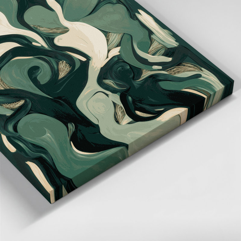 Abstrait art figuratif sur toile vert, H 32 po x l 32 po