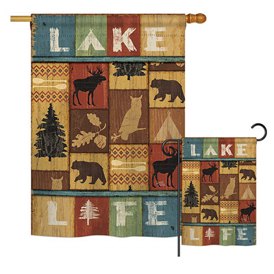 Maison verticale en polyester à 2 côtés 40 x 28 po lake life ensemble de drapeau