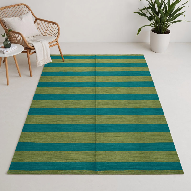 Tapis intérieur / extérieur vert HorizontalStripes, Rectangulaire 3 pi x 5 pi