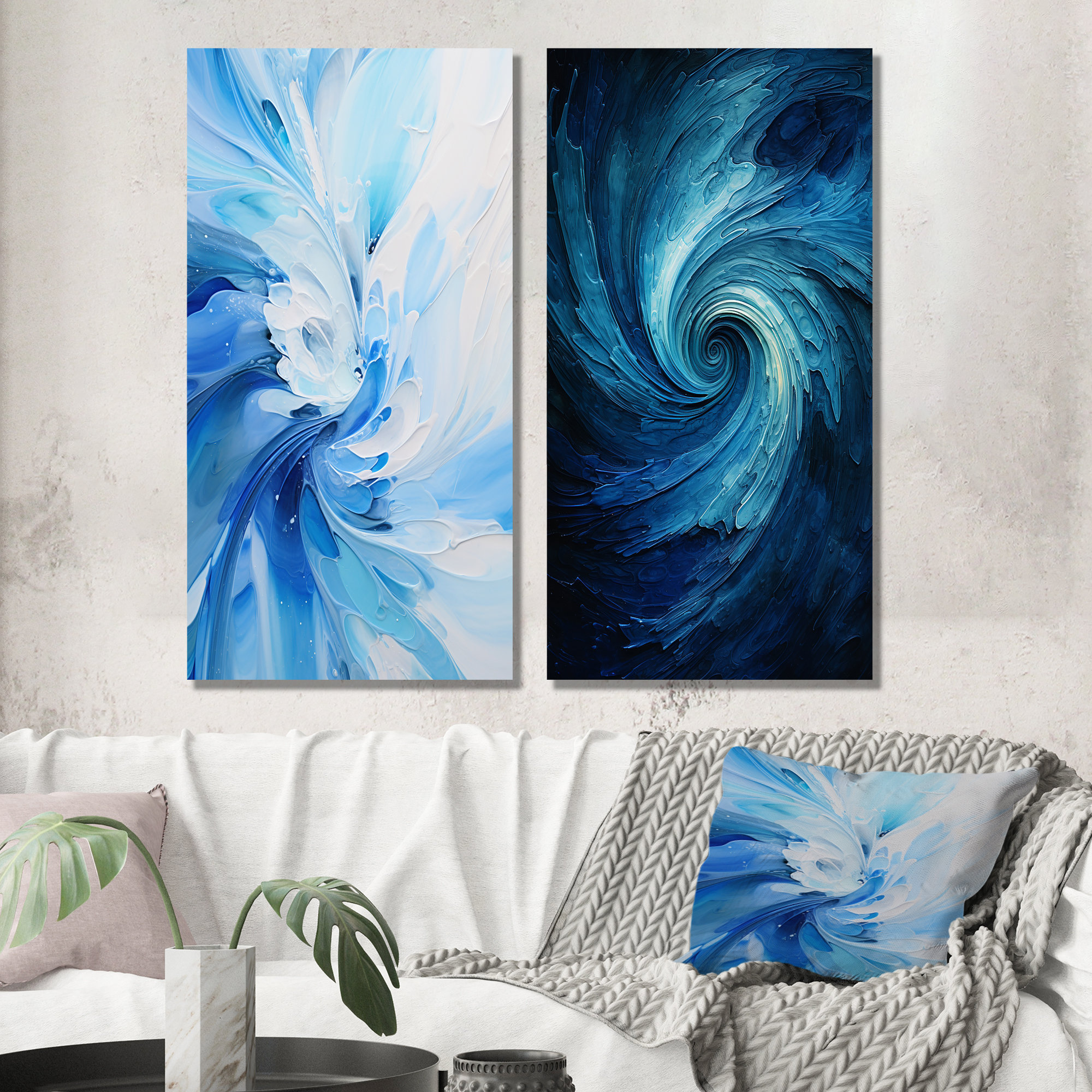 Design Art Blue Swirl Wave Spiral - Abstract Spirals Canvas Prints Set ...