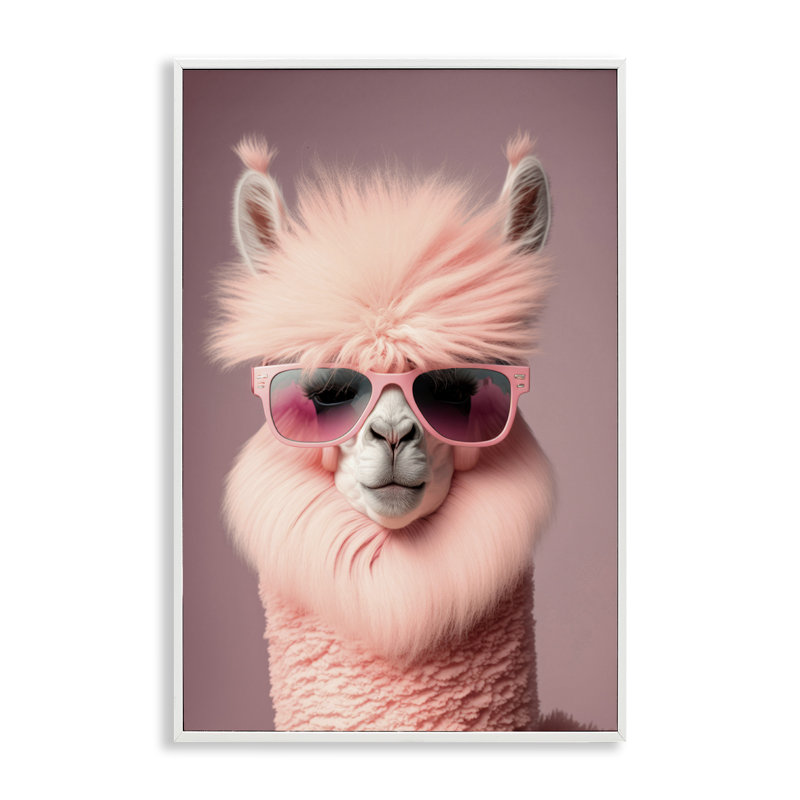«Fluffy Pink Glam Alpaca», estampe numérique par Incado, Giclée encadrée blanc bord de mer, H 18 po x l 12 po