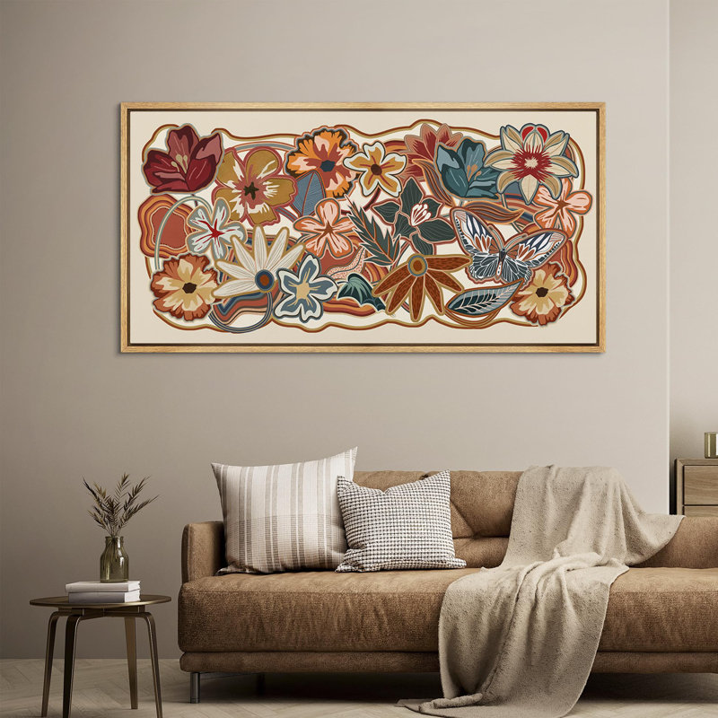 Abstrait botanique floral automnal vibrant, H 30 po x l 60 po, Naturel
