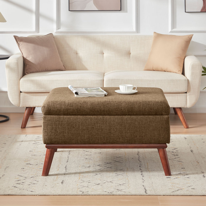 Jadier 28.35'' W Upholstered Rectangle Ottoman with Storage, Brown