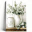 «Shabby Chic Eucalyptus Branches in White Pitcher», art mural, impression sur bois de campagne vieillie-132019669
