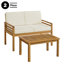 Meuble de patio extérieur en bois d'acacia résistant aux intempéries Alaterre Furniture avec un canapé 2 places de 44 po de largeur avec coussins et une table basse rectangulaire de 31,5 po de largeur, bois naturel avec coussins crème-1780775460