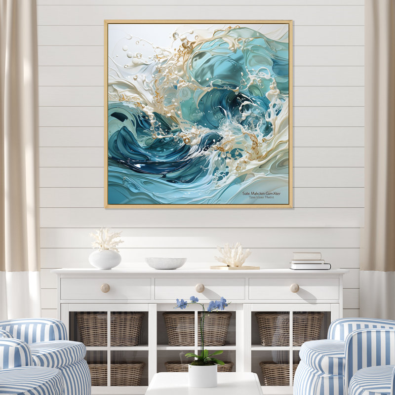 «Ocean Charm», art de vague liquide, H 24 po x l 24 po x P 1 po, Cadre flottant en érable