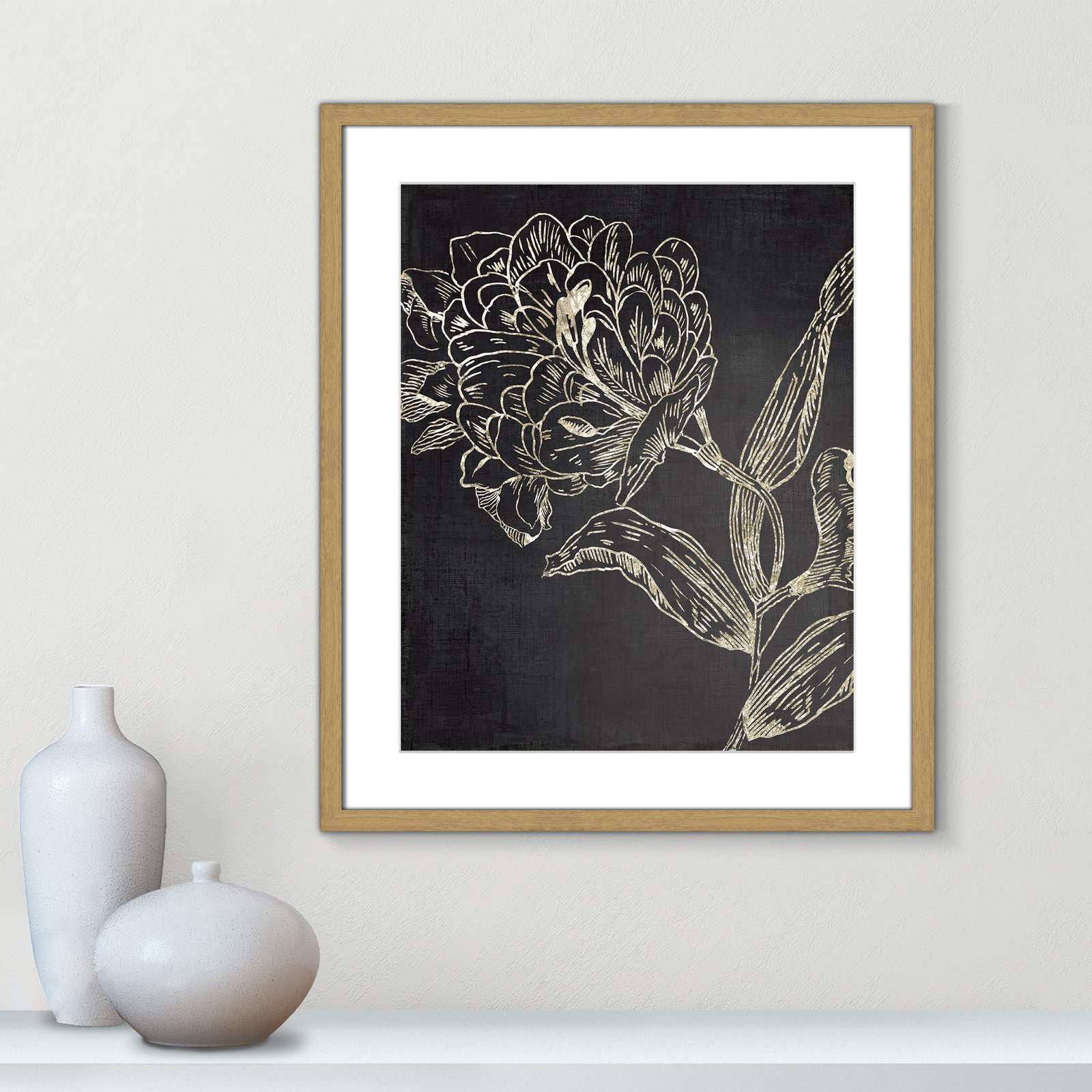 Clarendon "Golden Flower Folklore II" Print, 25.5" H x 21.5" W, Natural Wood Grain