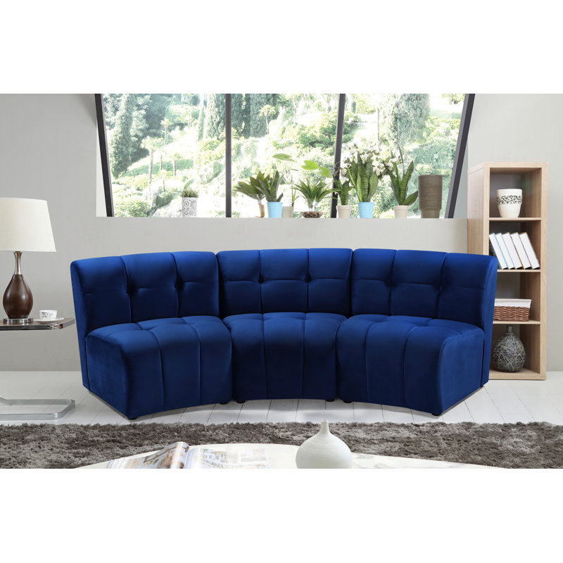 Canapé modulaire en velours de 96 po de largeur Jedson, Velours bleu marine