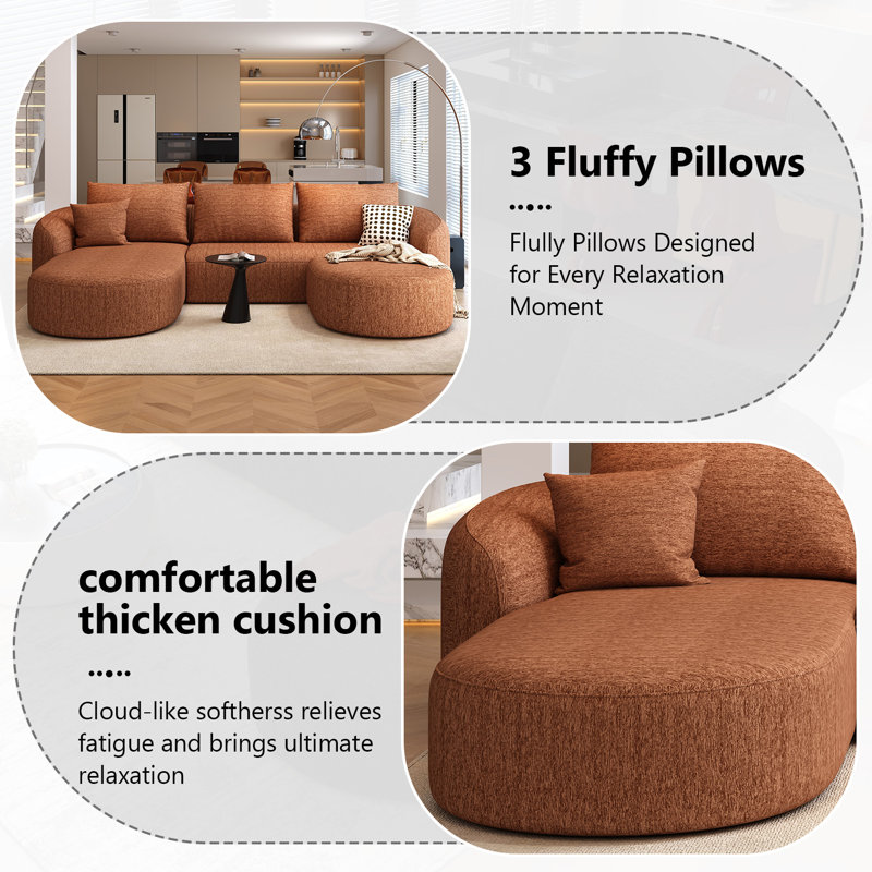 Ensemble de canapé modulaire Boneless, Orienté à gauche (vu de face), H 33,86 po x l 111 po x P 72 po, Orange
