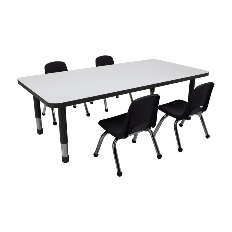 Ensemble de 5 tables d'activités rectangulaires effaçables à sec 30 "x 60" avec pieds épais et chaises empilables 10 "avec glissières à billes - tableau blanc / noir