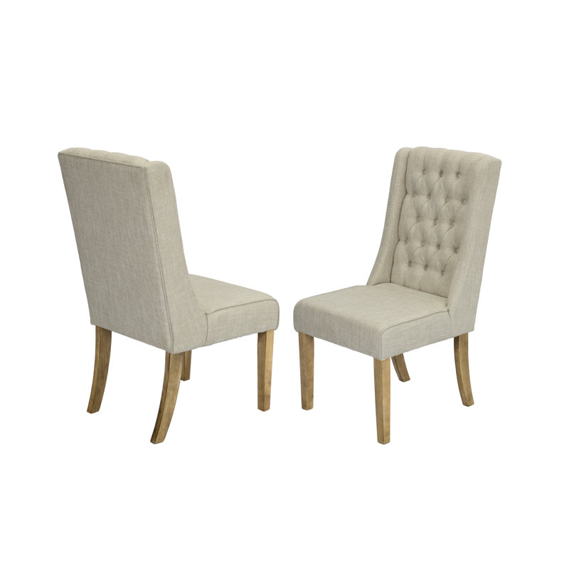 Dions 18.5'' H Tufted Linen Upholstered Side Chair, Beige Rustic, 2