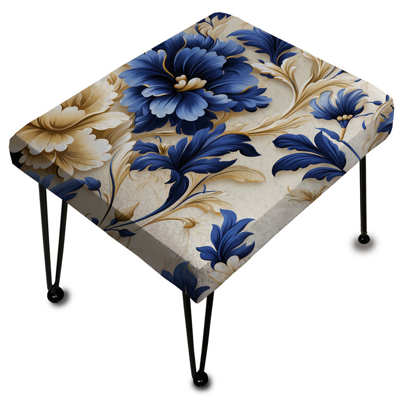 Cobalt Blue Baroque Victorian Pattern - Floral Rectangle Ottoman