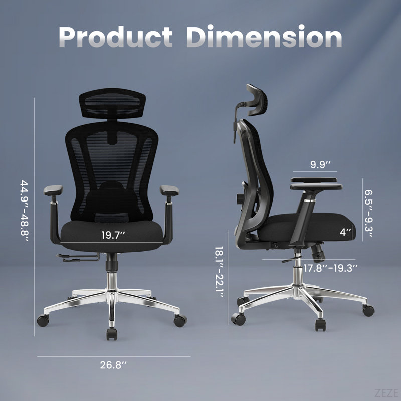 Office Chair Ergonomic Desk Chair, High Back Computer Chair With Wheels, Home Sutdy Chair For Heavy People, Office Chair Adjustable Seat Depth, 3D Armrests And Adjustable Headrest