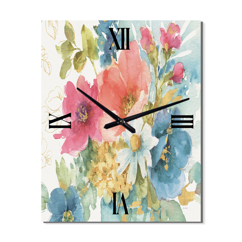 My French Garden - Horloge murale florale en métal, Surdimensionné