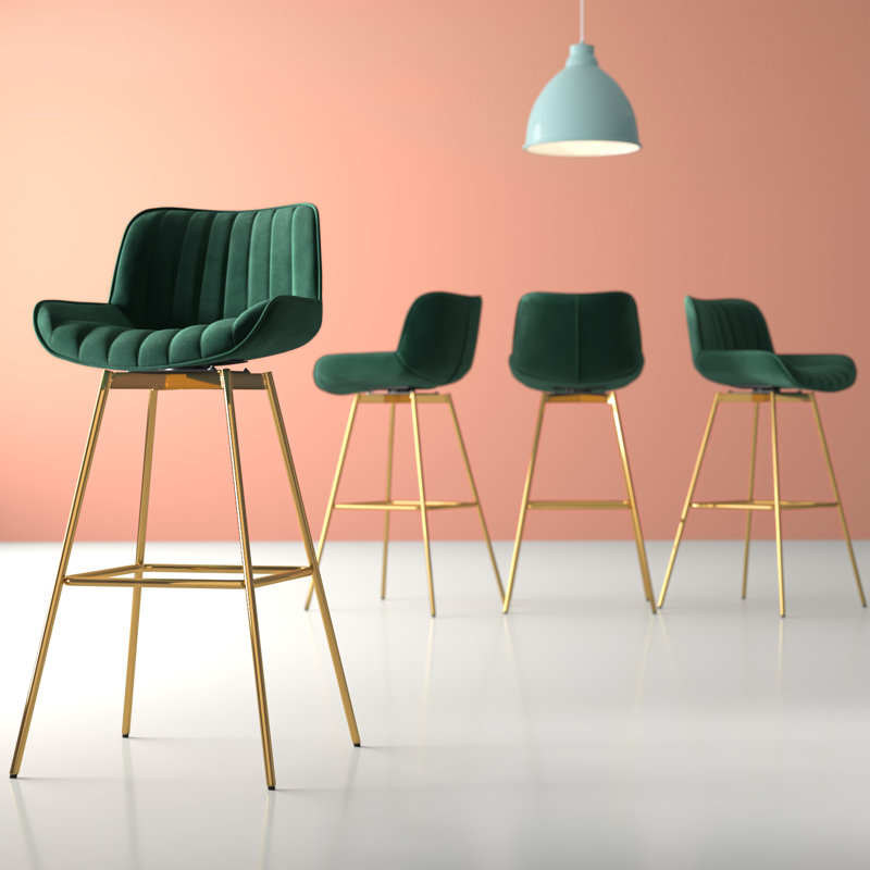 Abingdon Swivel Upholstered Counter Stool with Metal Frame, Green