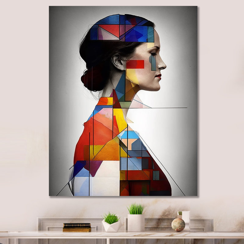 Gracieux profil cubiste sur toile, H 32 po x l 24 po x P 1 po, Toile tendue