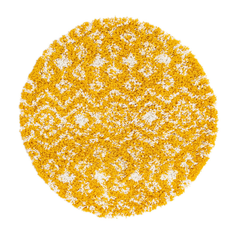 Tapis jaune à motif géométrique Griego, Rond 3 pi 1 po