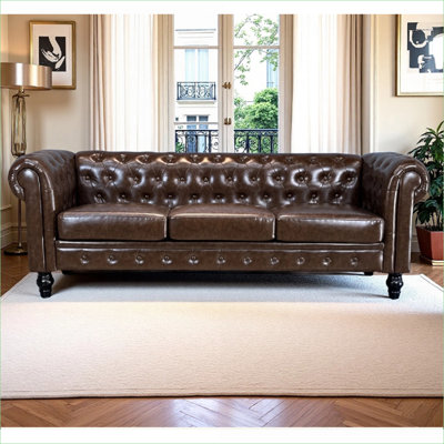 Canapés-lits | Ensemble de 3 chesterfield capitonnés modernes pour le salon | Polyuréthane | Brun clair brun clair