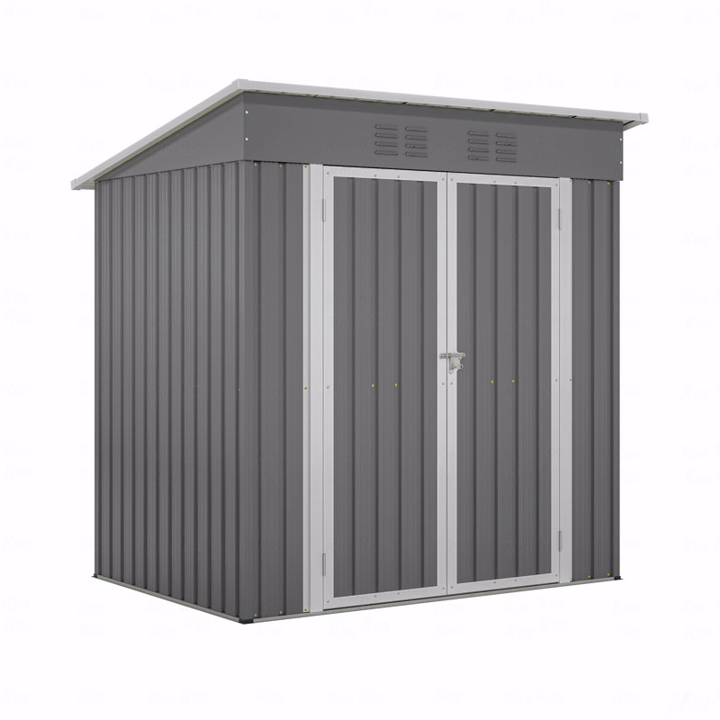 6' x 4' Outdoor Metal Storage Shed with Lockable Double Doors, 71.65" H x 72.05" W x 53.54" D, Gray