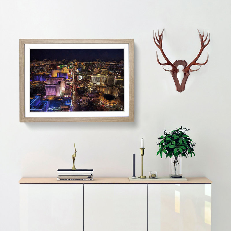 Aerial View of the Las Vegas Strip in Abstract - Picture Frame Graphic Art Print, 62cm H x 87cm W x 2cm D, Oak Framed