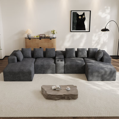 Canapé modulaire de 5 pièces sans assemblage avec chaises, console et porte-gobelet