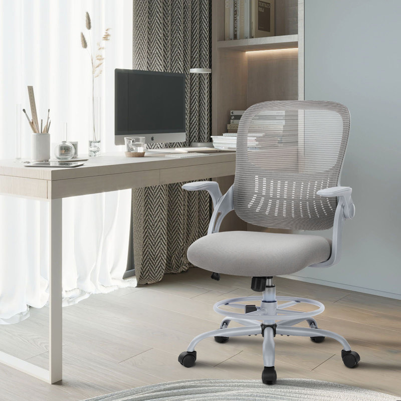 Ergonomic Mesh Drafting Chair Tall Office Chair With Adjustable Footrest Ring, Gray