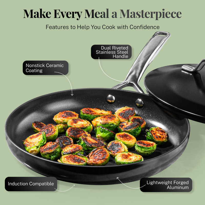 Gotham Steel Modern Collection 11 Pc Cream Nonstick Cookware Set, Black/Chrome