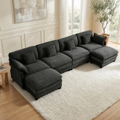 149.8" Modular Sectional Sofa, 4-Seat U Shaped Couch with 2 Reversible Ottomans