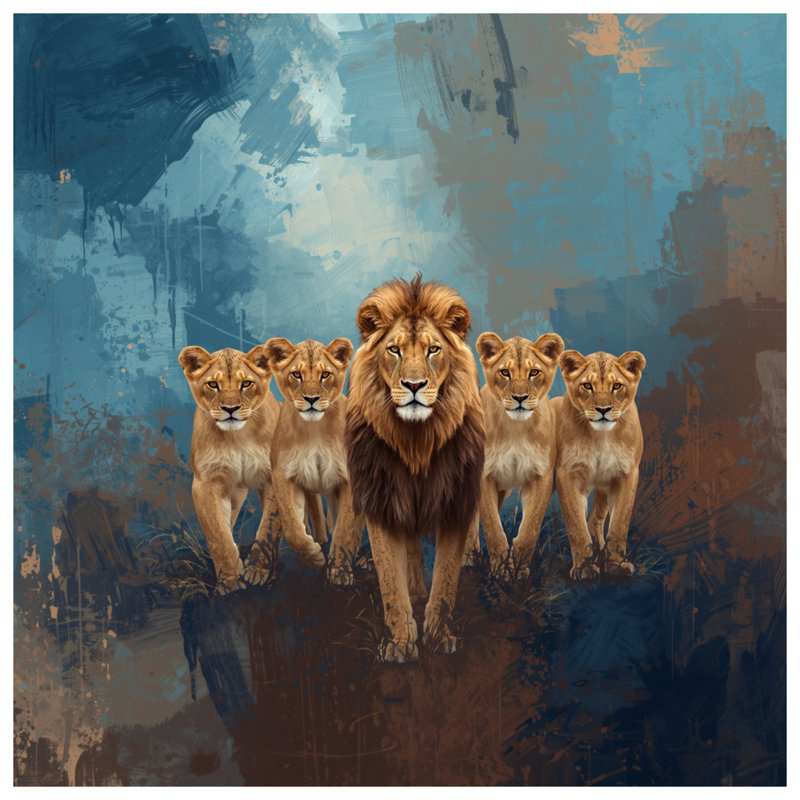 Lion With Cub Group Duvet Covers, Twin
