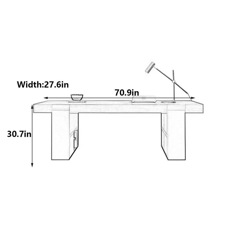 Italian Minimalist Luxury Desk with Bookshelf Legs, 30.7" H x 70.9" W x 27.6" D