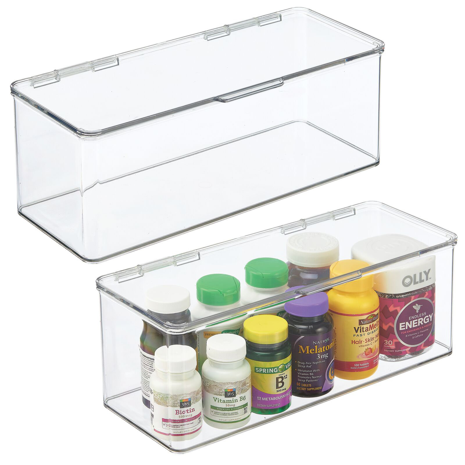 mDesign Plastic Bathroom Vanity Organizer Bin Box with Hinged Lid ...
