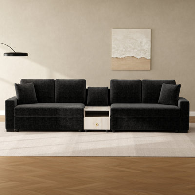 Canapé modulaire en chenille de 127,9 po avec accoudoirs de rangement et console centrale pour le salon