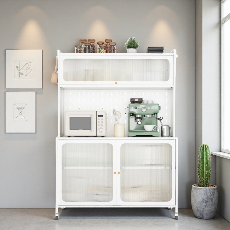 Armoire de cuisine, armoire de rangement haute avec portes en verre et tablettes réglables, armoire de cuisine, salon, salle à manger
