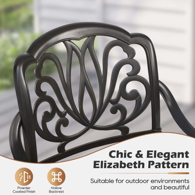 Elizabeth Outdoor Cast Aluminum Swivel Patio Dining Chairs Set Of 4 With Red Cushions, All-weather Rocking Chairs For Garden, Backyard, Bistro
