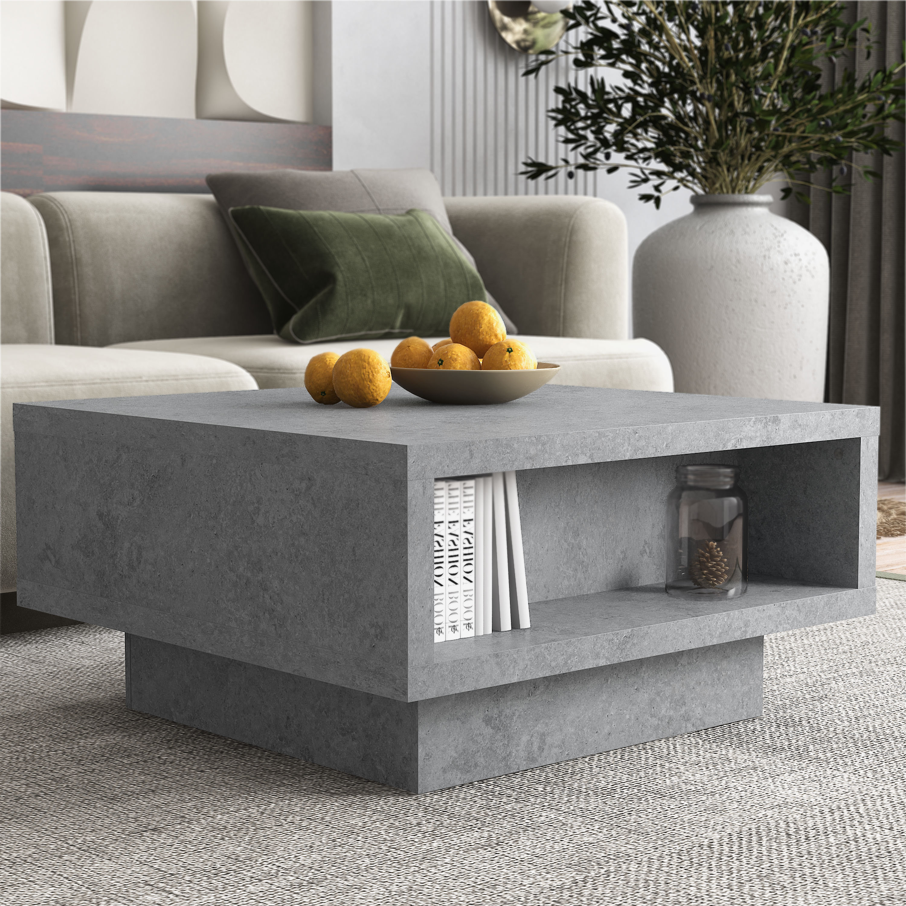 Caomhan Pedestal Coffee Table with Storage Wade Logan Color Concrete Cool Gray