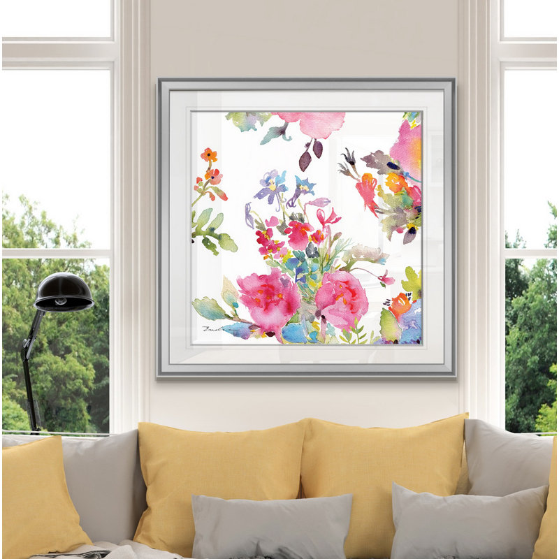 « aquarelle, composition de la fleur », peinture, H 28 po x l 28 po x P 1,5 po, Encadrement argenté