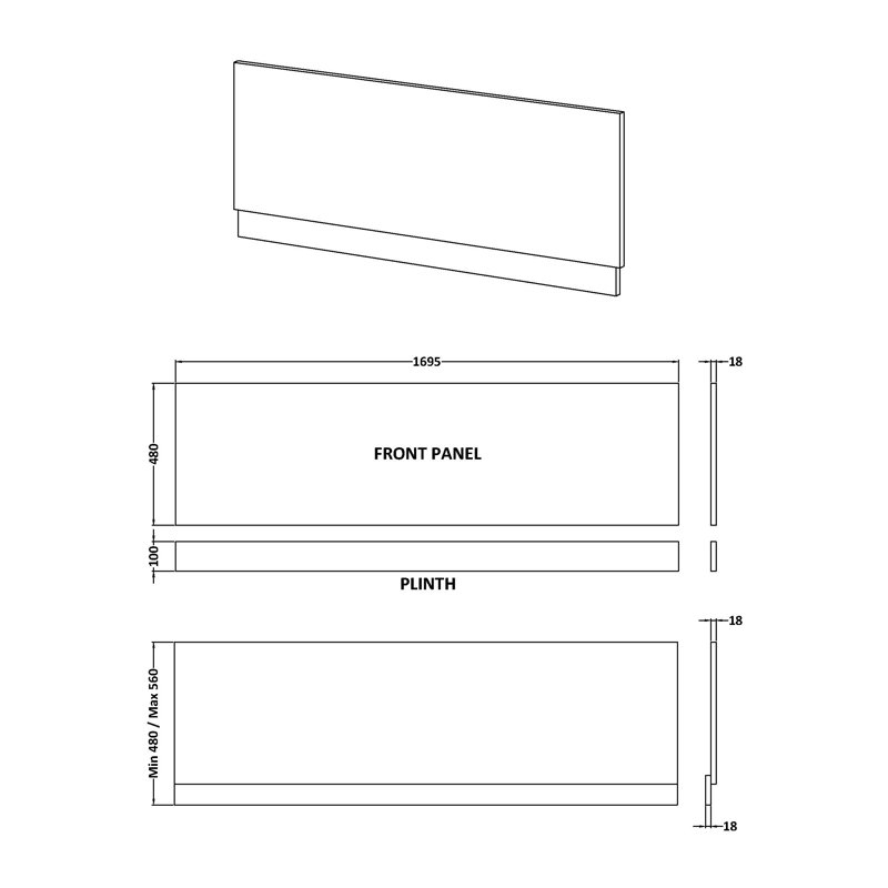 1700mm Bath Front Panel, Midnight Blue