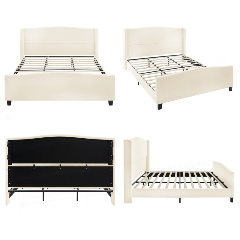 Structure de lit avec tête de lit tapissier à dossier haut de 49,21 po et pied de lit d'une hauteur de 27,17 po, velours en peluche, support à 12 lattes, pieds en bois massif, aucun sommier requis
