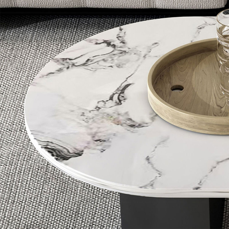 Table basse ovale en fer fritté noir, Blanc / Gris, H 17,72 po x L 47,24 po x l 23,62 po
