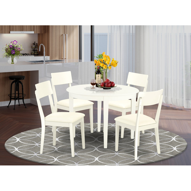 Ensemble de salle à manger en bois d'hévéa massif Hillhouse, 5 pièces : 1 table, 4 chaises
