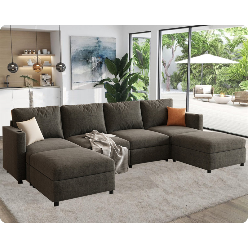 Canapé modulaire moderne, canapé modulaire modulaire avec fonction de rangement, Tissu gris