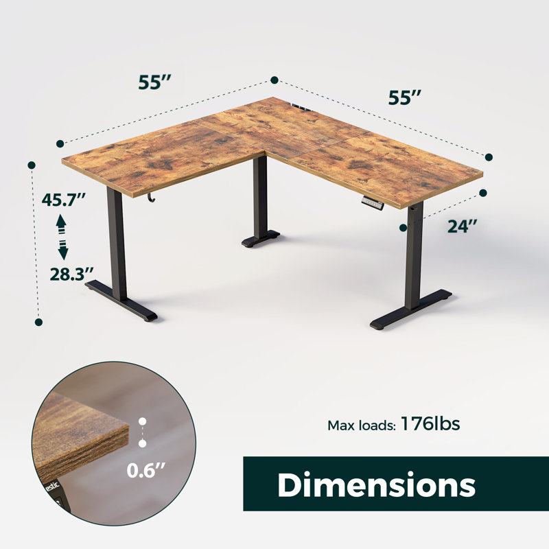  55" L-shaped Electric Height Adjustable Standing Desk with Headphone Hook for Home Office,Desk With Memory Controller,Easy to Assemble