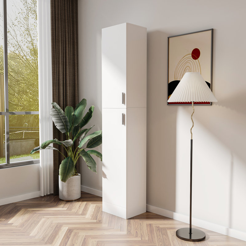 Attrayante armoire autoportante blanche avec tablettes pour le rangement moderne du sous-sol