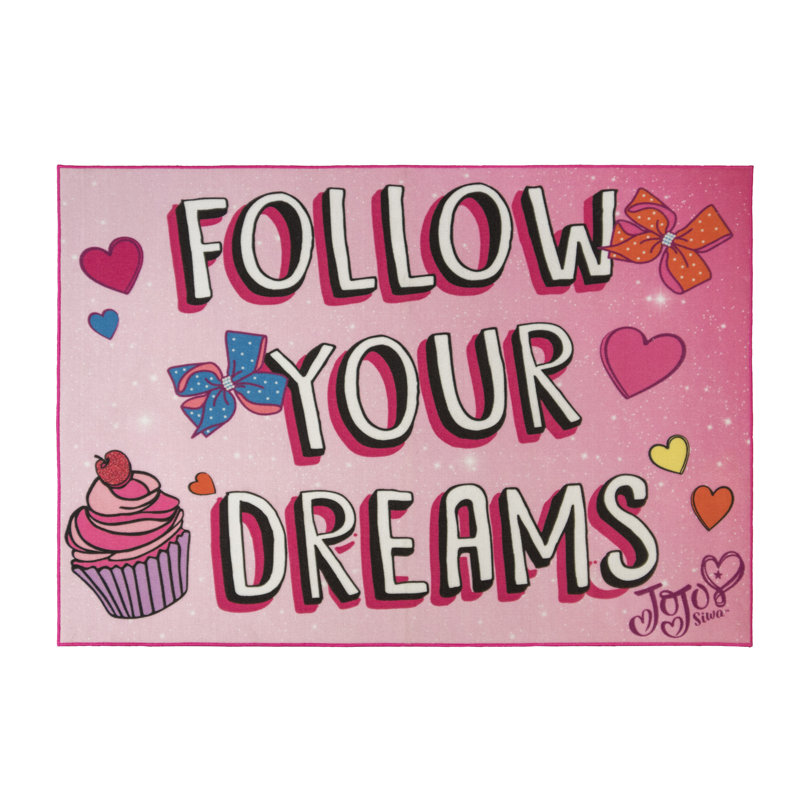Licensed Nickelodeon Jojo 'Follow Your Dreams' Pink Digital Printed Easy Care Non-Slip Youth Area Rug, 4'6"x6'6"